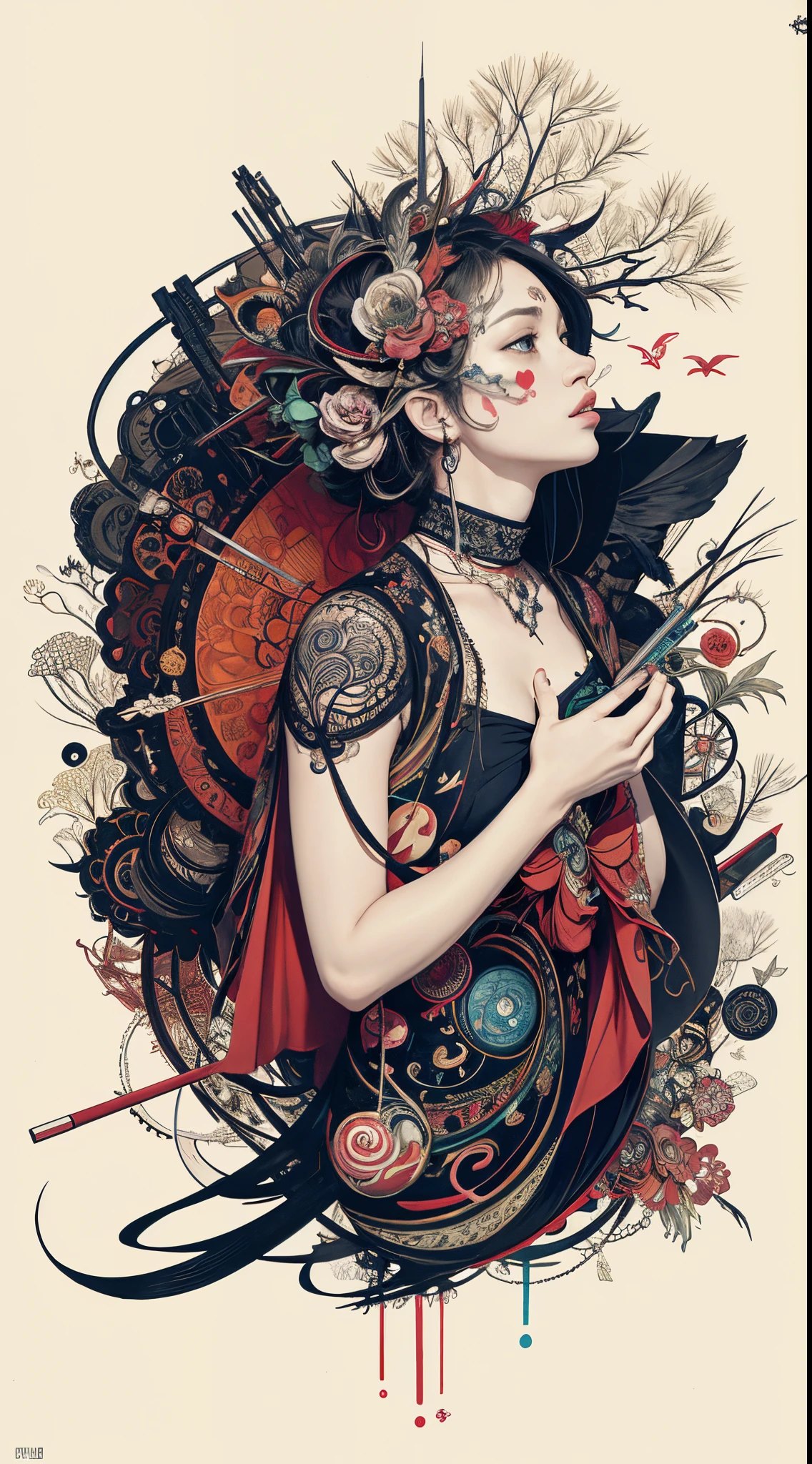 official art, unity 8k wallpaper, ultra detailed, beautiful and aesthetic, masterpiece, best quality, (zentangle, mandala, tangle, entangle), (fractal art:1.3) , 1girl, extremely detailed, dynamic angle, cowboyshot, the most beautiful form of chaos, elegant, a brutalist designed, vivid colours, romanticism, by james jean, roby dwi antono, ross tran, francis bacon, michal mraz, adrian ghenie, petra cortright, gerhard richter, takato yamamoto, ashley wood, atmospheric, ecstasy of musical notes, streaming musical notes visible
