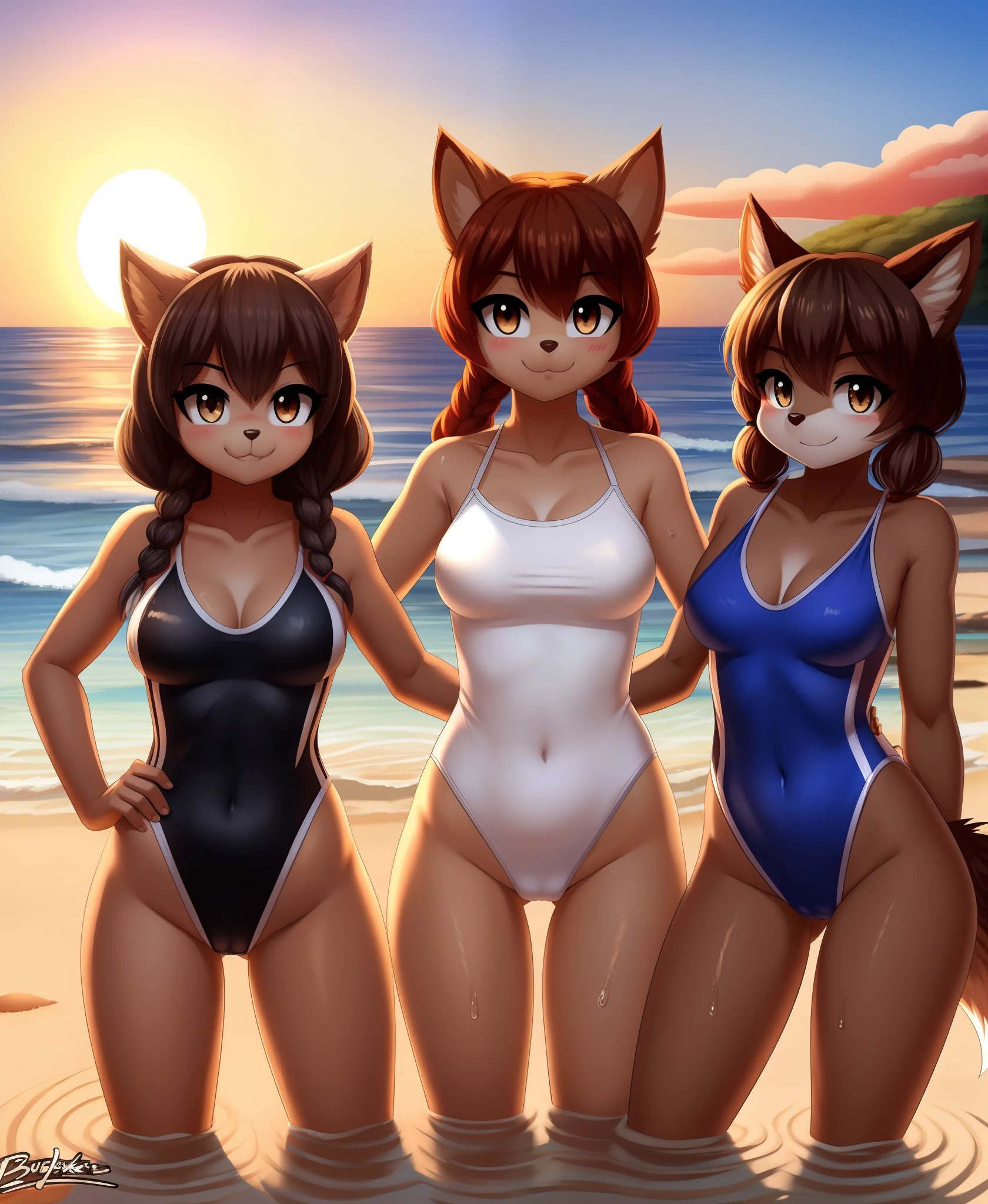 furry, fur, tail, anthro female, female furry, by burgerkiss, detailed fur, best quality, HD, full body, cameltoe, solo, 1girls, beach, adult female, group shot, fox girl, cocker spaniel girl, cat girl, squirrel girl, hedgehog girl, wolf girl, breasts, medium breasts, wet, hot, standing, twintails, looking at viewer, front view, standing, long hair, bangs, standing, casual one-piece swimsuit, bikini, swimsuit, bang, cowboy shot, group shot, white one-piece swimsuit, clothing cutout, portrait, girls together, sexy, full body, beach, sunset, curled hair, short hair, ponytails, braid, submerged, quicksand, solo