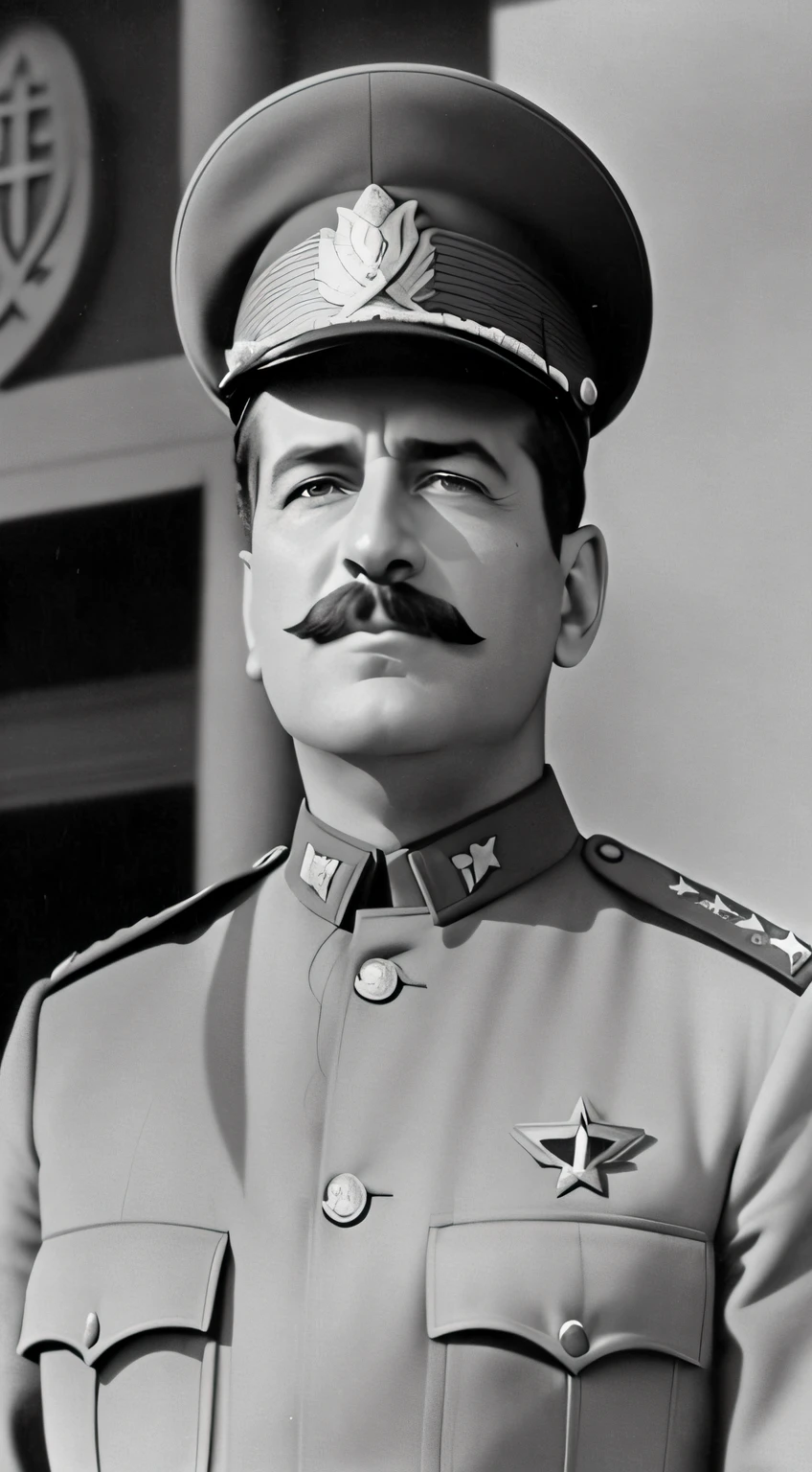 arafed image of a man in uniform standing in front of a building, joseph stalin, stalin, standing next to joseph stalin, vladimir motsar, stalin as superman, president of belorussia, leader of fascist hungary, vladimir krisetskiy, general greivous, knyazev konstantin, soviet military, oleg zherebin