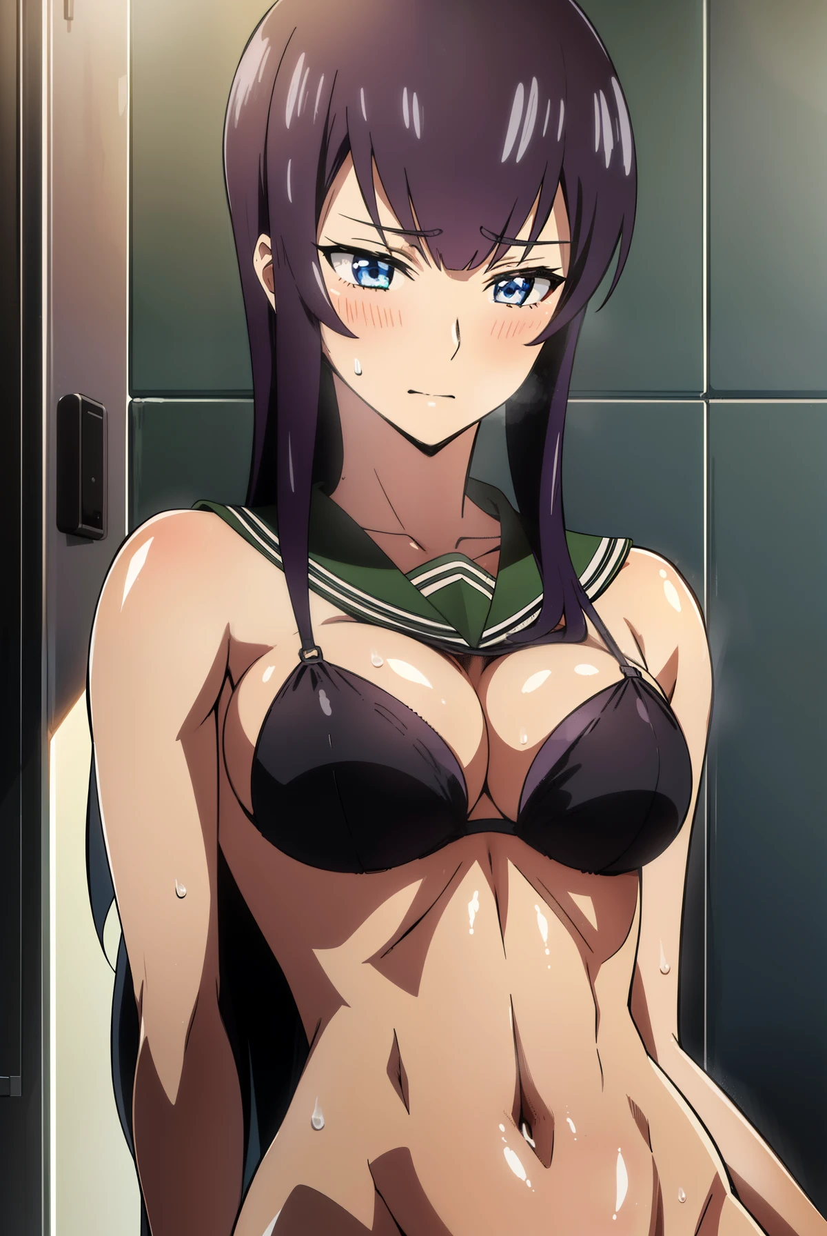 (La mejor calidad,4k,Altas Resoluciones),(realista:1.37),Saekobusujima,Shy and blushing,sexy,Brazos cruzados,uniforme transparente mojado,Black lingerie,falda corta,Medias negras largas,Wet,empapado,sentado en un barco,Agua,(foto dede abajo ),
(Cuerpo completo,anime),(vivid colors),(Soft lighting)