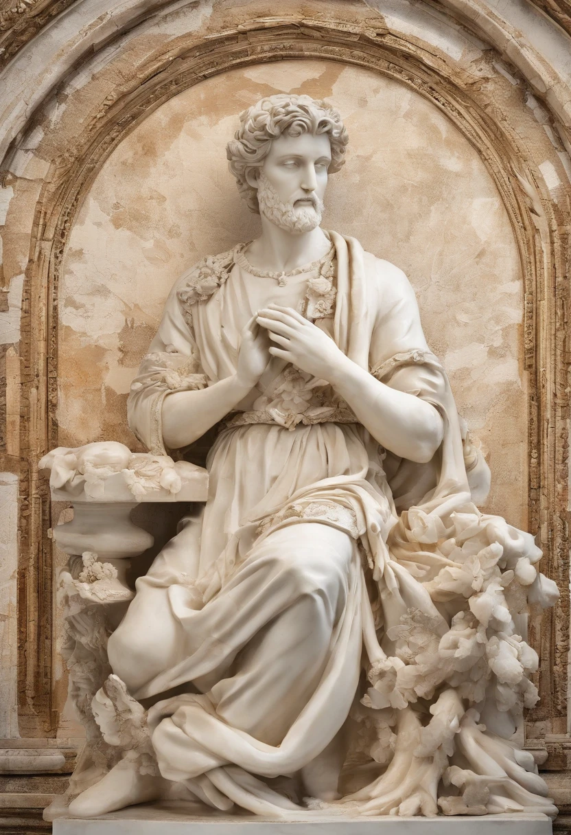 Ivory statue of a man in the style of Renaissance statues.  An art in the form of a sketch