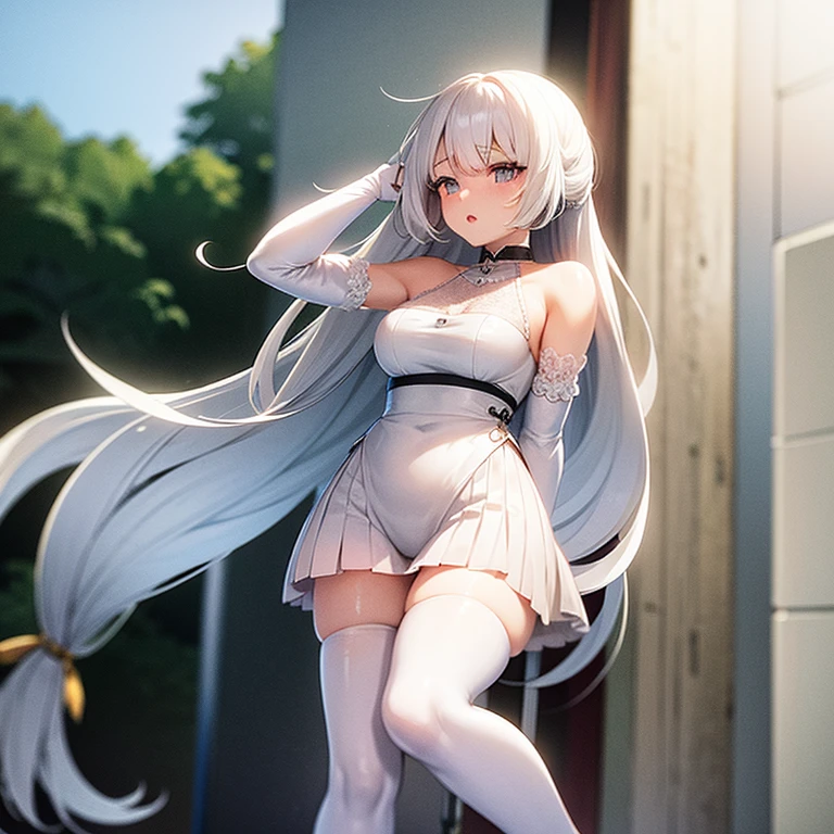 anime girls, White hair, niedlich