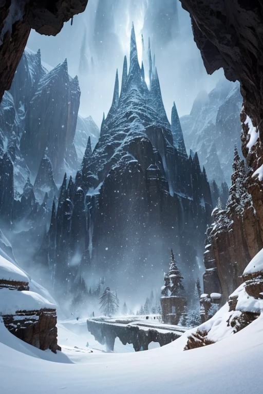 In the heart of the frozen mountain range, where icy winds whispered tales of ancient magic, stood the open cave, a clandestine meeting place for the clandestine. The five elves, draped in black-striped leather armor adorned with sumptuous fur coats, gathered at the precipice, their silhouettes carved against the stark contrast of snowy peaks and a swirling mountain valley below.
The cave, a raw sanctuary hewn from the very bones of the mountain, bore no embellishments, its stoic walls and floor untouched by the artifice of decoration. Unforgiving thrones of stone, bearing the weight of a thousand untold councils, protruded jaggedly from the cavern floor, their unforgiving surfaces a testament to the harsh nature of the elven realm. The elves, though attired in regal armor, found little comfort in the austere seats, their attention consumed by the majesty unfolding beyond the cave's mouth.
The gaping entrance, framed by the imposing darkness of wood and sinewy metal, guarded the secrets within. Torches flickered sporadically, casting dancing shadows on the cavern walls, creating an otherworldly ambience. The cavern, though lacking in opulence, exuded an air of authority, an echo of the ancient pacts and profound decisions that had resonated within its frigid embrace.
Beyond the shelter of the cave, the edge beckoned—a perilous perch suspended hundreds of meters above the valley floor. A vast expanse of snow-laden peaks encircled the meeting place, a panorama that held both breathtaking beauty and ominous isolation. The mountain alley below, obscured in the mystique of swirling snowflakes, seemed to be a secret passage to a realm beyond mortal understanding.
Yet, there was no illusion of safety on the precipice. The absence of any protective barrier dared the elves to embrace the edge, to gaze into the abyss below where certain death awaited any misstep. The mountain peak stood as a throne in itself, a perch of power and vulnerability. The elves, with furs billow