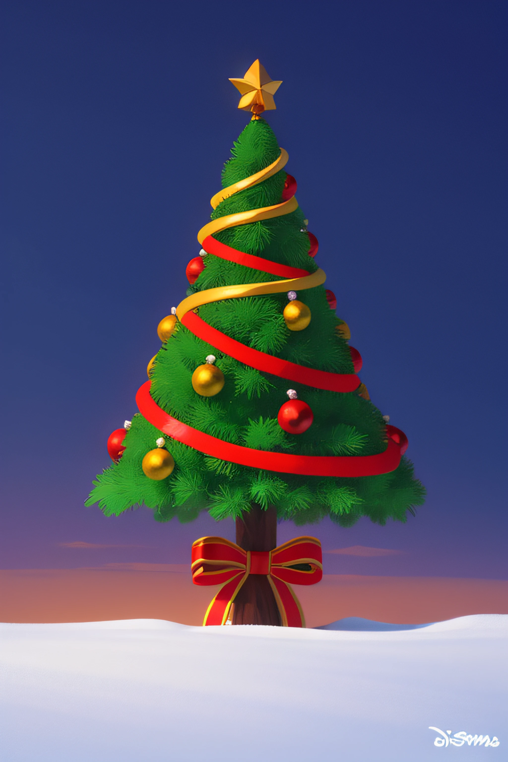 Generate a painting with a stylized Christmas tree shape, Disney style, high details