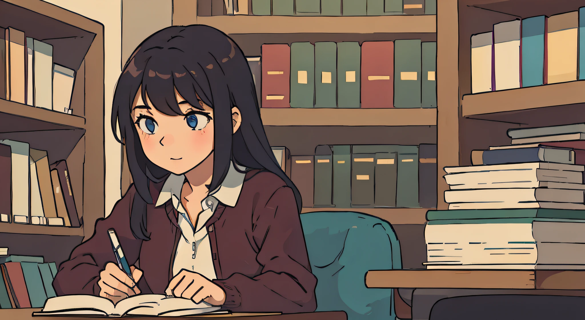 High school girl studying in library