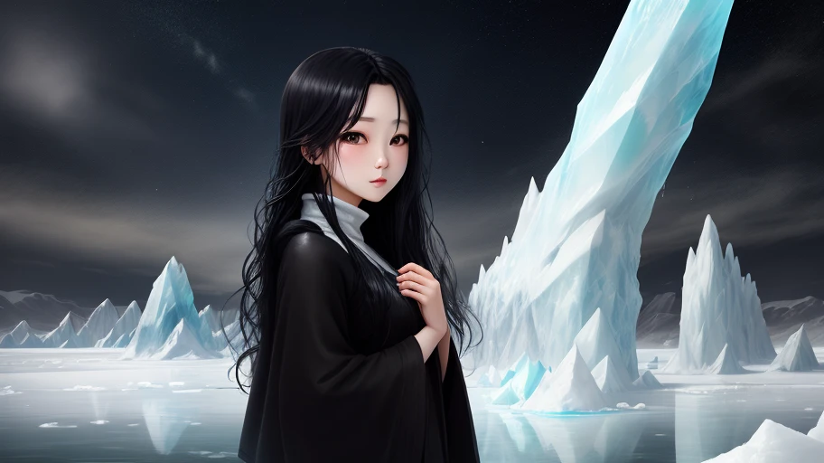 Cool Beautiful Girl、Long black hair、Ice World