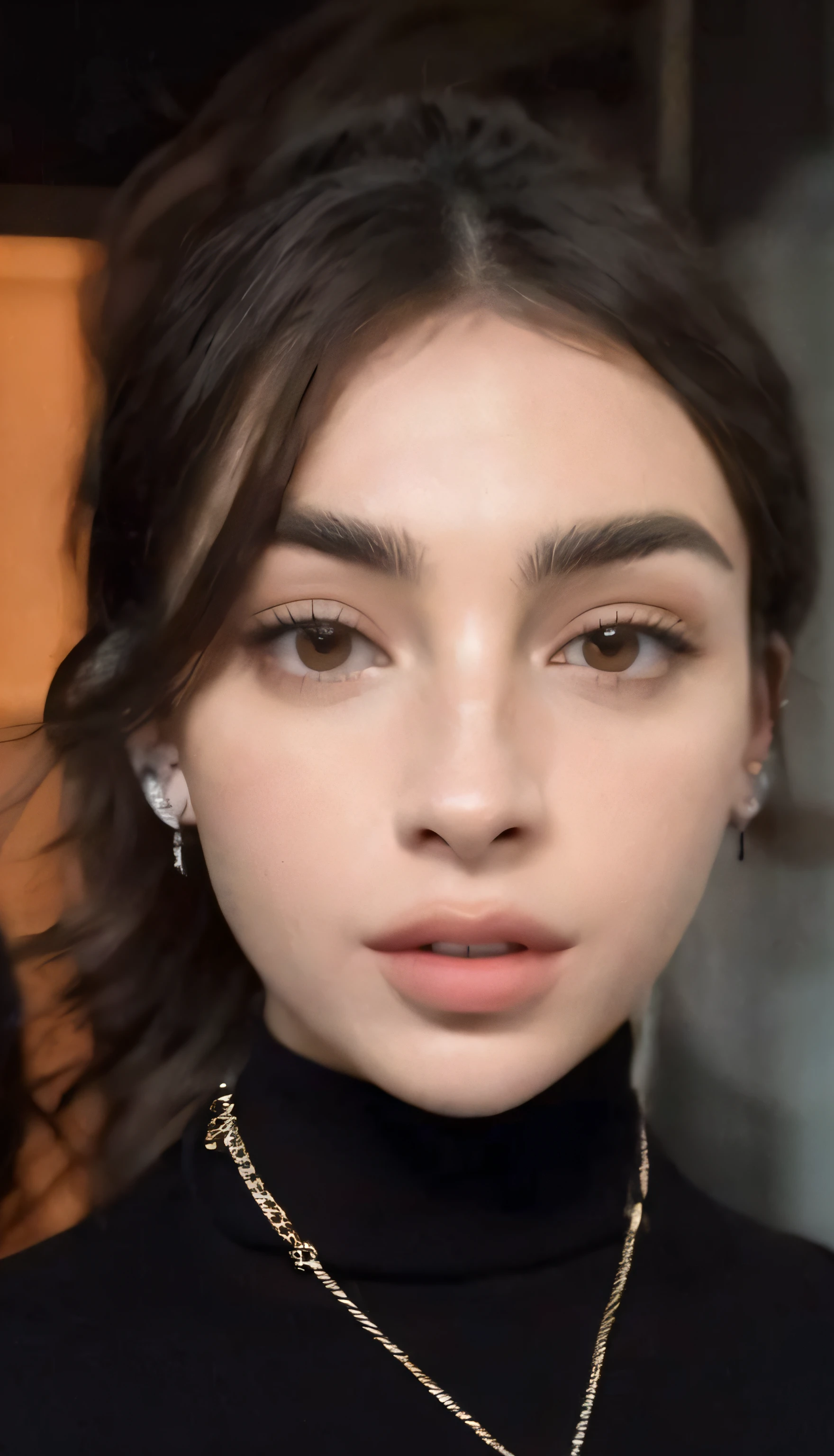 Un primer plano de una mujer con pecas en la cara, Cara perfecta ), Hermosos rasgos de cara fina, cara extremadamente hermosa, pale round face, cejas rectas gruesas y tupidas, cara muy bonita, Cara impecable, Linda cara fina, large cheekbones, hermosa fina - cara, Longer eyebrows, cara delgada, Dua Lipa, con cara precisa, Cara perfecta detallada, Cara perfecta