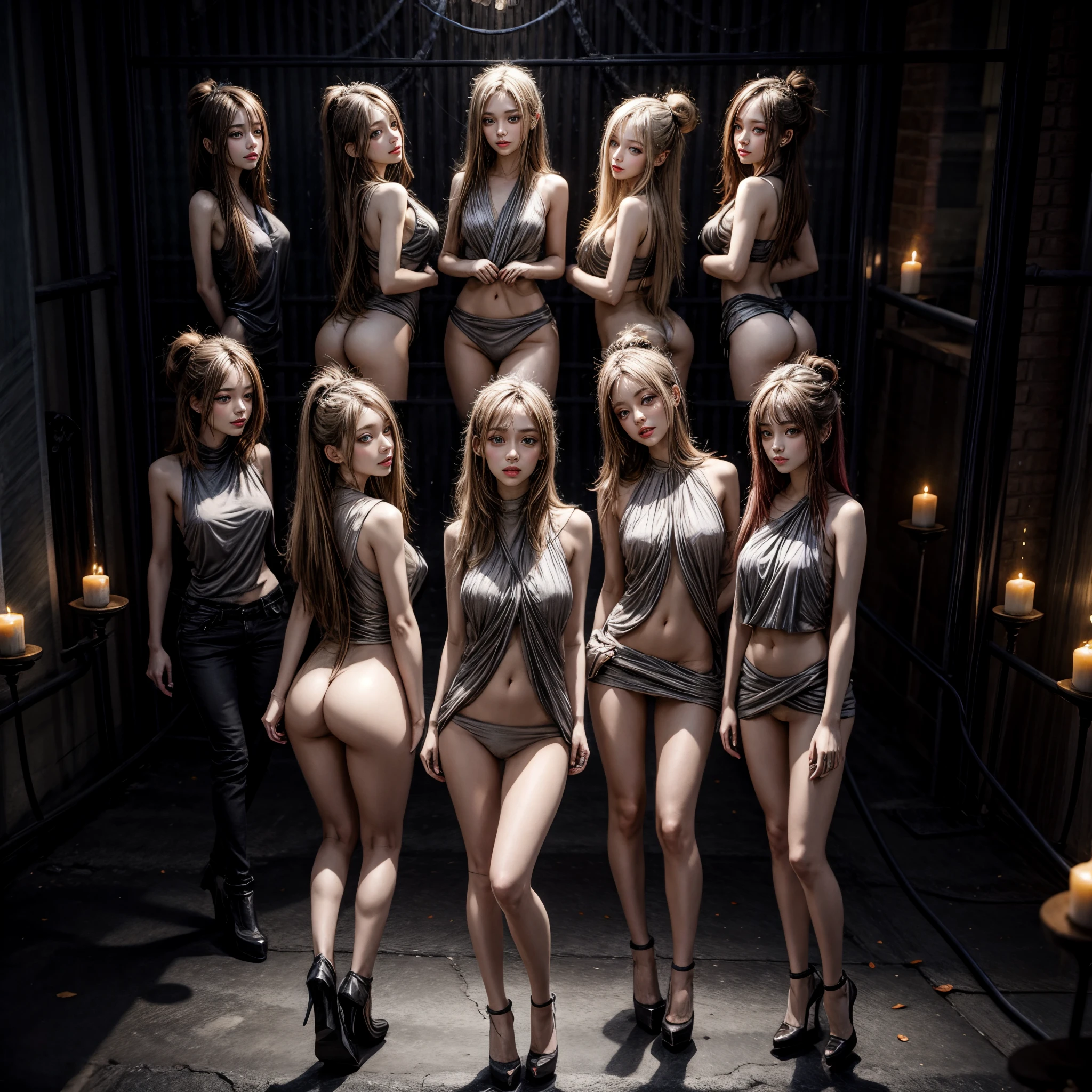 (White and vivid colors, Exposed:1.2, nipple:-0.9), (9 sexy junior idols in row), ((face variations, Hair variations)), { Navel | Ass }, portrayed in the best quality and high resolution. The image should be ultra-detailed, realistic, and photorealistic with a touch of rawness. concept art. The color tone should be vibrant and vivid, enhancing the overall visual impact. (Whole Body proportions and all limbs are anatomically accurate) .