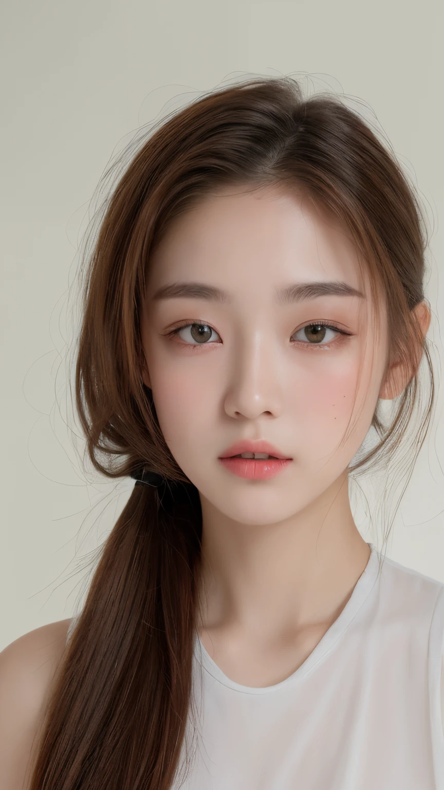 ((Best quality, 8k, Masterpiece :1.3)), 1girl, Pretty woman with emphasizing slender abs :1.3, (random hairstyles :1.2), Oversized tank top :1.2, Ultra-detailed face, Detailed eyes, Double eyelid