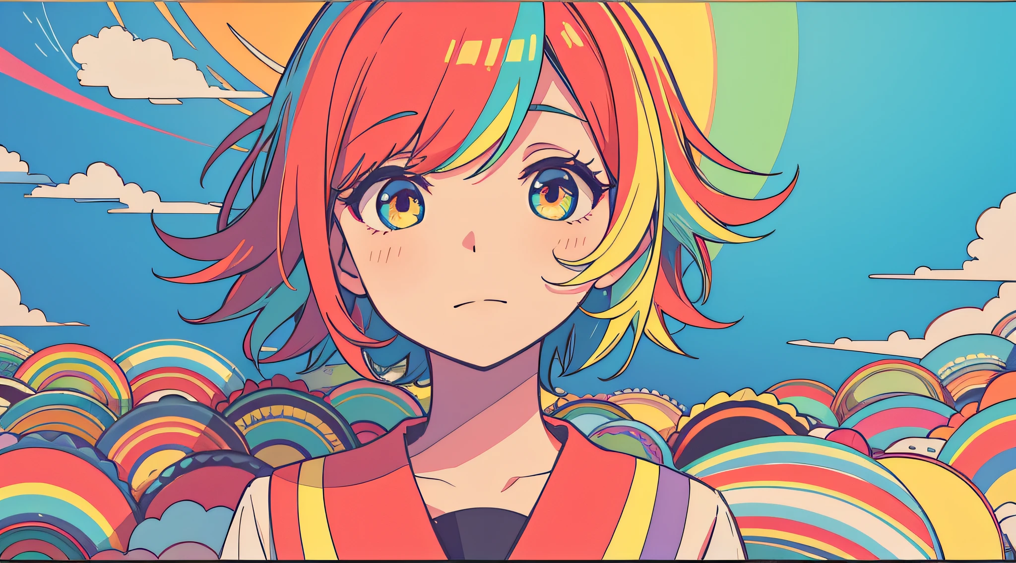 hightquality、colorful backdrop、charicature