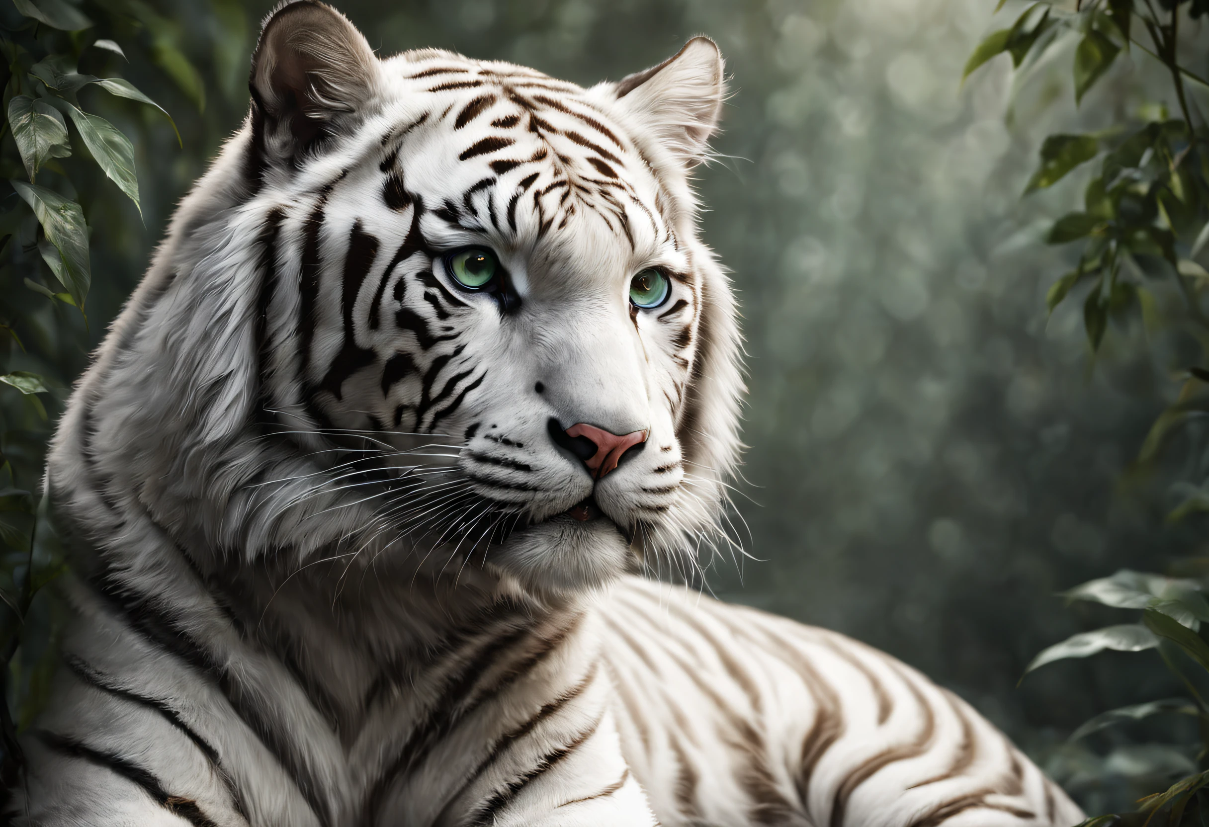 best quality, 4k, 8k, high resolution, (masterpiece: 1.2), ultra detailed, (realistic: 1.37), high quality professional photography of a white tiger