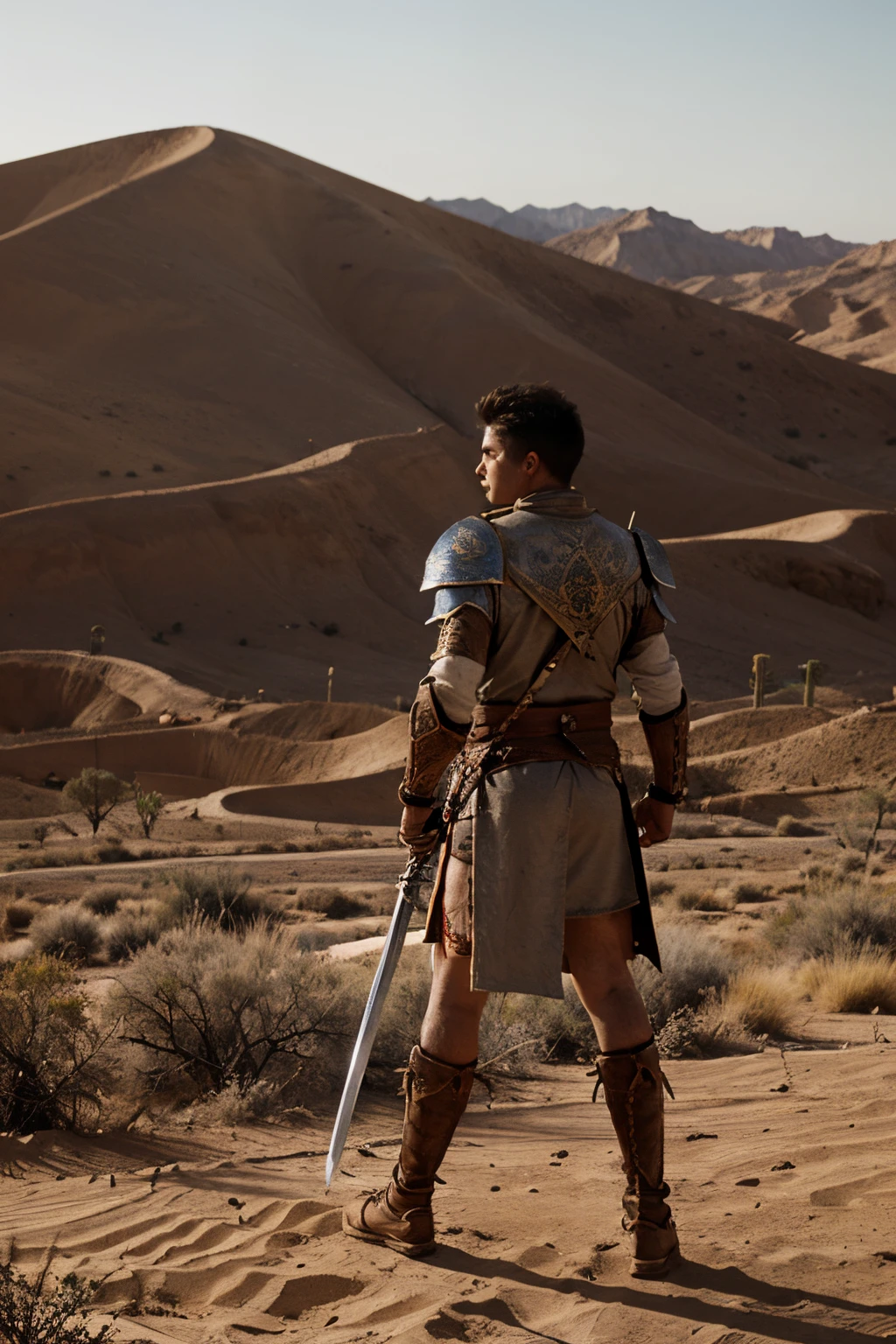 Warrior in the desert with curved sword wallpaper