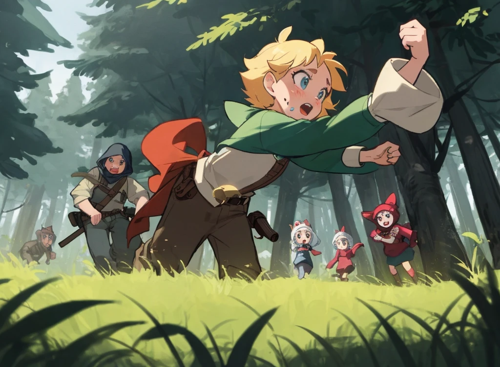 Cartoon robbers in the forest attacked the princess