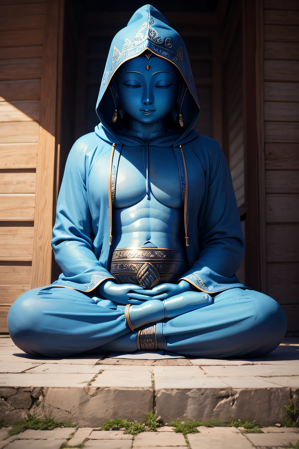 There is a blue Buddha statue facing the front and wearing a hood,Buddha, the buddha, buddhism, beautiful image
