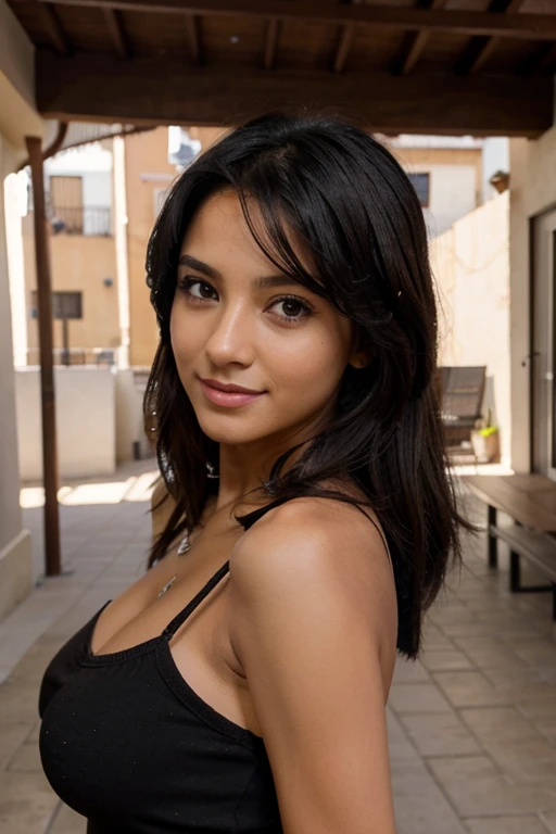 chica cabello negro super realista y hermosa