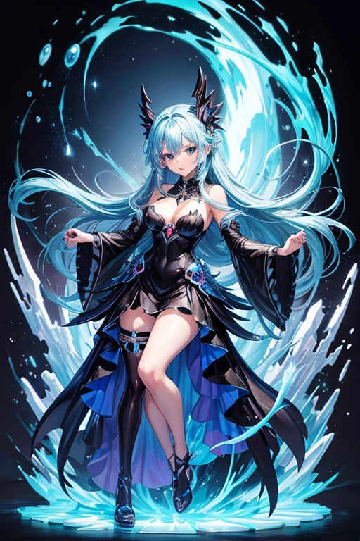 anime girl with blue hair and blue eyes in a black dress, Velgrynd from That Time I Got Rencarnated As a Slime, anime goddess, anime character, full body art, extremely detailed artgerm