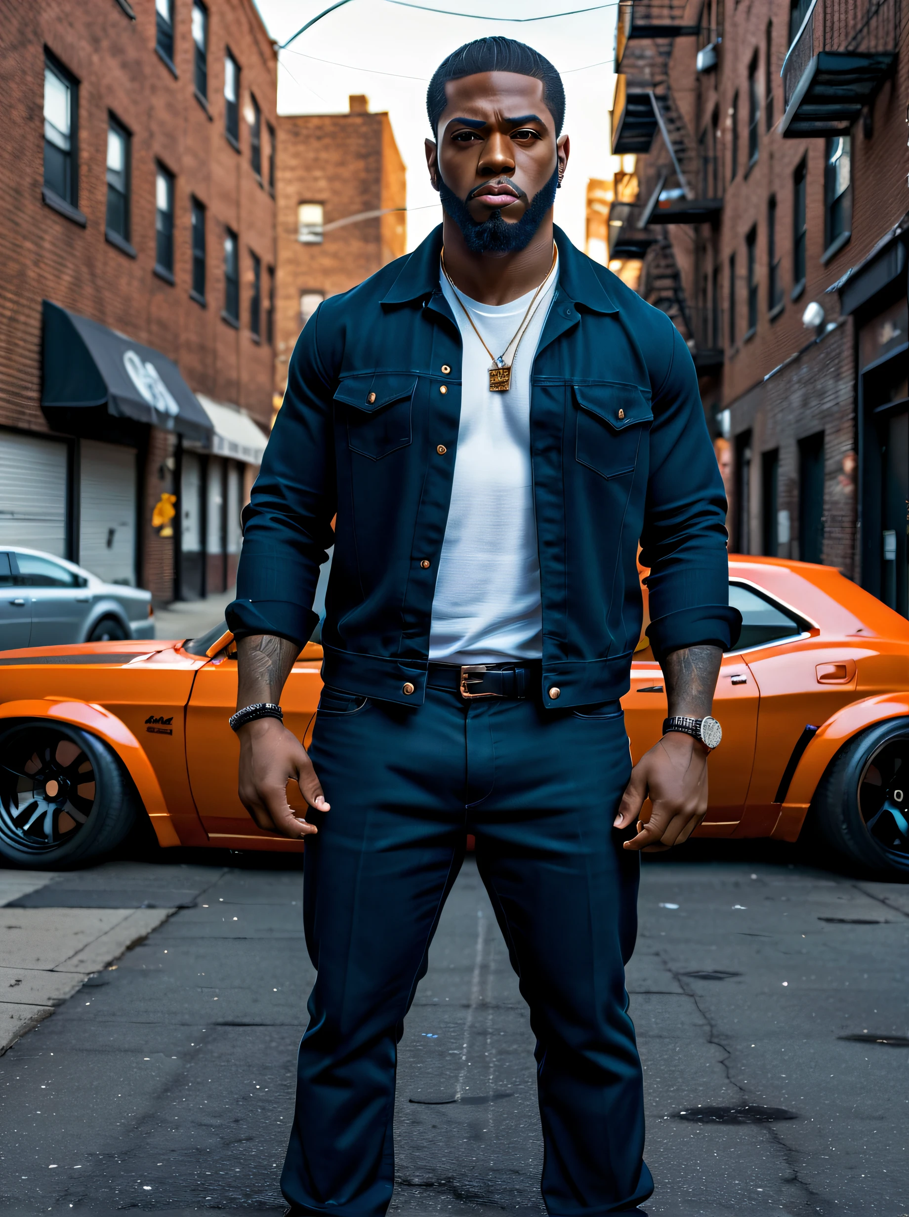 1 black street hustler with deep light brown eyes, very welled dressed and Booksmart, Height is 5'4 160lbs strong medium built and he comes from the streets of Newark Nj 15th Ave and fairmont, he is the biggest drug dealer in the city with all the woman wanting to be with him,and drives a sky blue 2023 widebody dodge demon charger