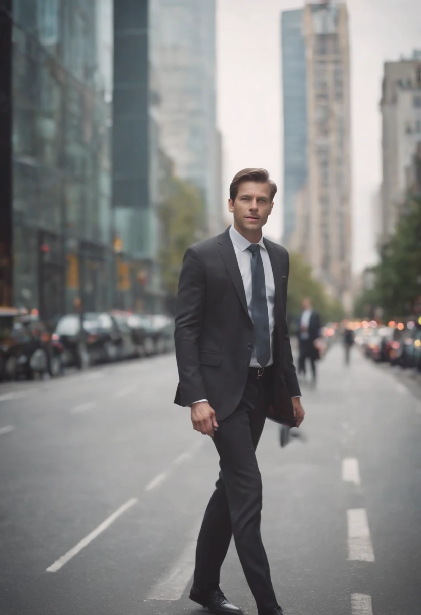 one business man walking on the road in the city