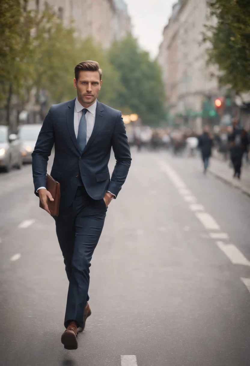 one business man walking on the road in the city
