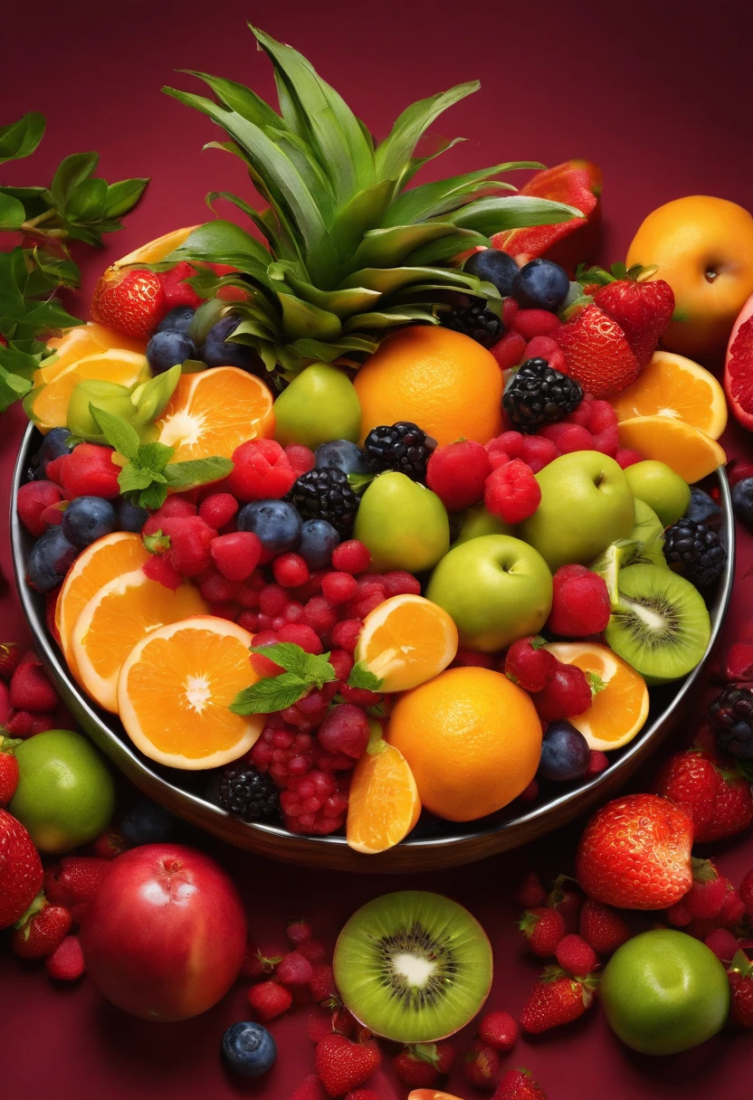 An image of a colorful fruit salad arranged in a fancy dish, with the Nvidia GPU placed in the center as a decorative element.,original,Jensen Huang, Male