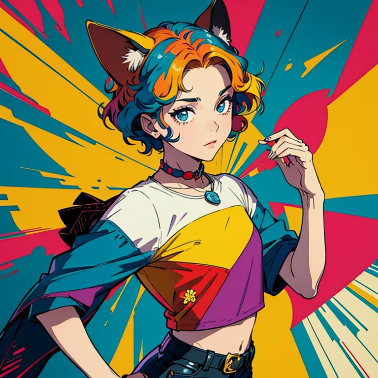 Criar arte digital no estilo Pop Art, Apresentando um gato vibrante e confiante,moda de rua, esquema de cores do filme, Rodeado por motivos de flores vintage, Pinceladas vibrantes,Emotions Should Be Dynamic, dorso, desenho, illustration, escala cinza, tropical, muitas flores,