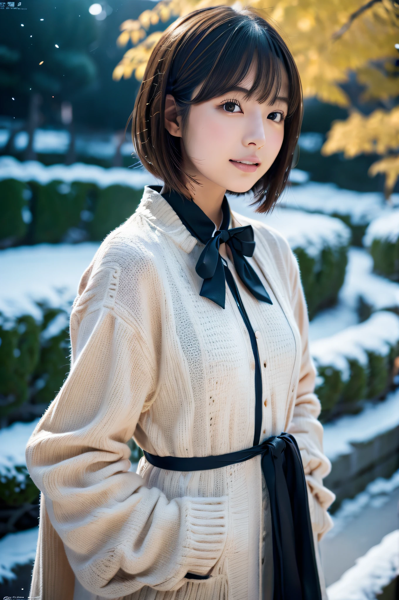 1 girl, Realistic Young Gravure Idol, Young Sensual Gravure Idol, Young Pretty Gravure Idol, Japanese Models, Nara Yoshitomo, Young Gravure Idol, Realistic sensual gravure idol, sophisticated gravure idol, Ayami, goddess of Japan, Beautiful Asian Girl, short hair with bangs, masutepiece, 8K, Average Japan, Average Japan, Looking at Viewer,Build a snowman
