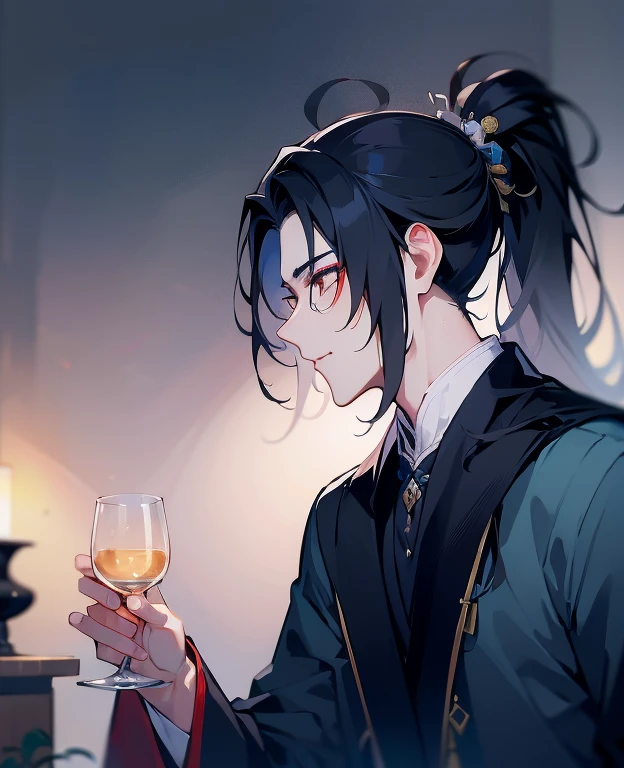 natta，starrysky，high ponytails，Close-up of a man wearing a black robe, Blackn clothes，cai xukun, inspired by Zhang Han, xianxia hero, inspired by Wu Daozi, Inspired by Guan Daoxiang, Young angels, tian zi, drank, xianxia, heise jinyao, inspired by Zhao Yuan, li zixin, xintong chen，natta，