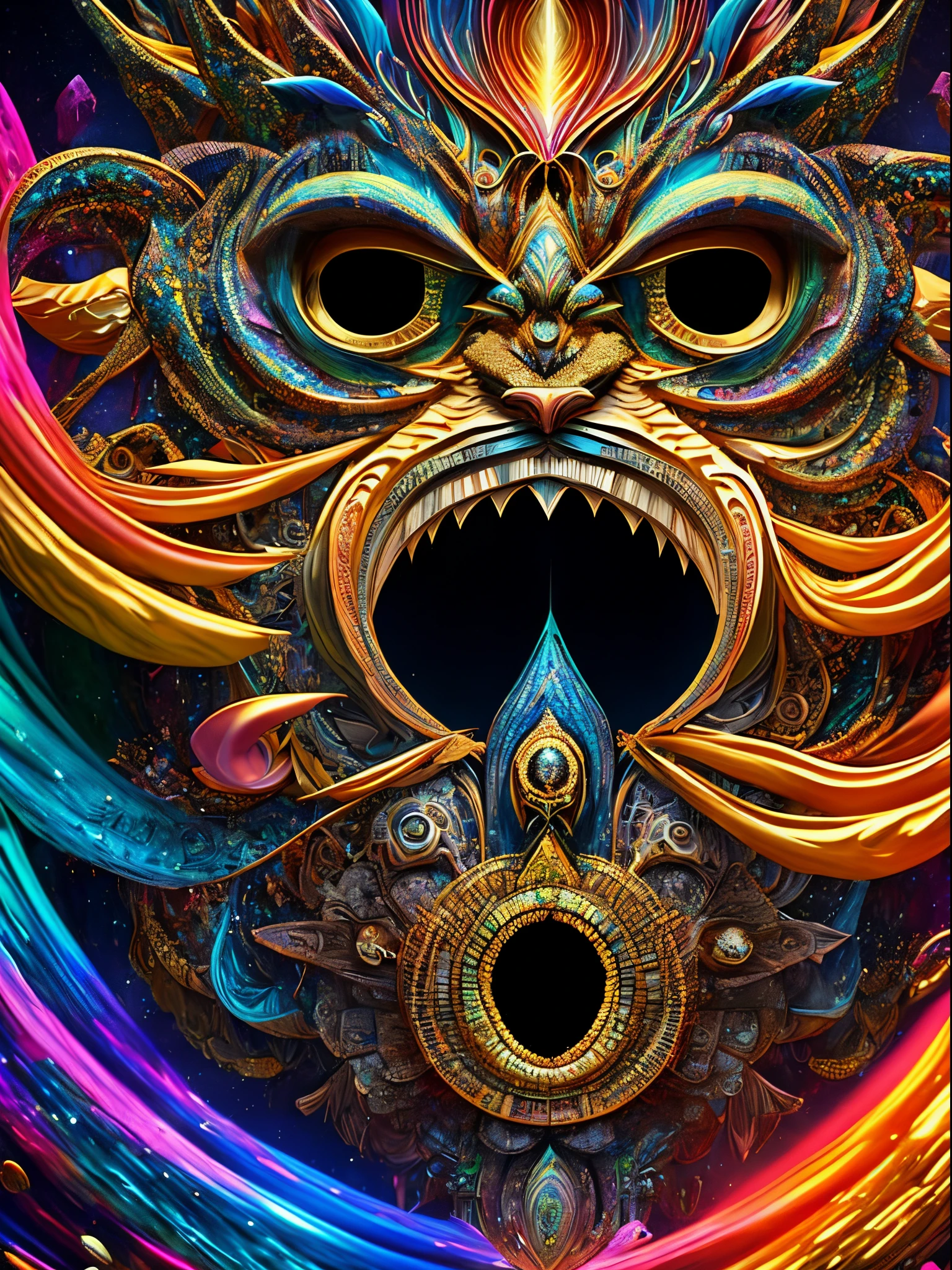 "a big Furry face in center in a psychedelic and surreal world, ultra-detailed, furry mouth shot,  with vibrant colors and lighting effects, creating a masterpiece with 8k and 4k resolution.Furry is depicted with intricate details, merging with the surroundings seamlessly. The artwork showcases Furry under the influence of LSD, where space and time lose their boundaries. The scene exudes a sense of otherworldly beauty and mystique, combining the ancient stargate Egyptian deity with a contemporary psychedelic aesthetic, creating a visually stunning and mind-altering experience."