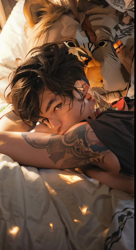 Boy lying on bed