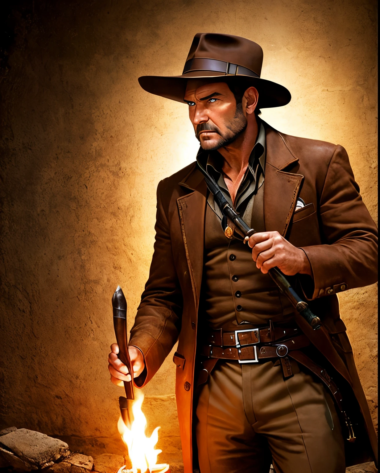Arafed man in a brown suit and hat holding a knife - SeaArt AI