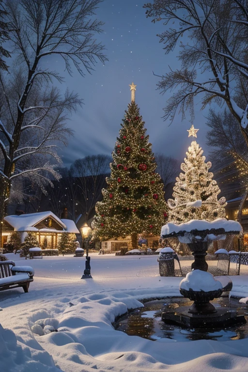 masterpiece, best_quality, christmas, christmas wonderland, winter, snow, festive, holiday, christmas landscape