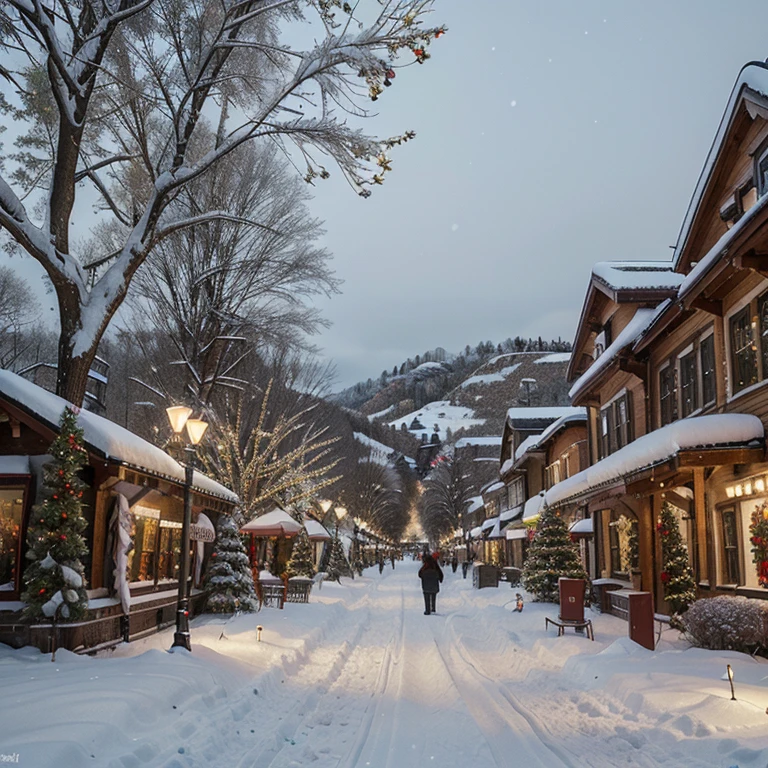 masterpiece, best_quality, christmas, christmas wonderland, winter, snow, festive, holiday, christmas landscape, presents, gifts