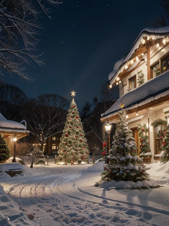 masterpiece, best_quality, christmas, christmas wonderland, winter, snow, festive, holiday, christmas landscape, merry, joyful