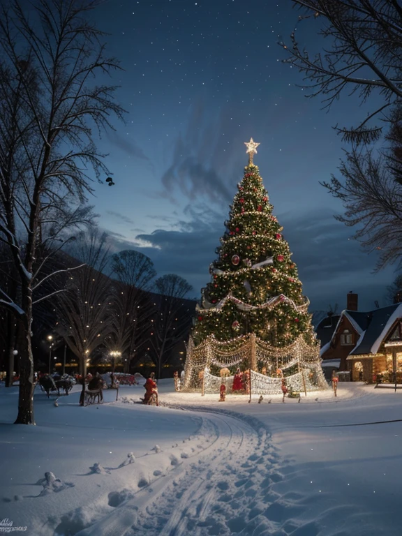 masterpiece, best_quality, christmas, christmas wonderland, winter, snow, festive, holiday, christmas landscape, merry, joyful