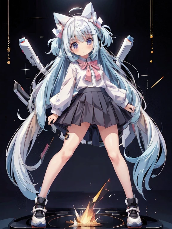 one-girl, loli, cute , (small breasts), long hair, thin leg, mess up hair with hands, middle School girls, Black panties are exposed, full body