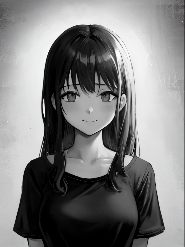 NauSKaaValOfWi, Monochrome, Grayscale, More details 1girl, looking a viewer, Sad smile, upper-body,