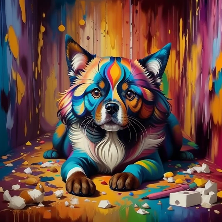 (dog Ragdoll)), Eduardo Kobra acolchoamento ,multidimensional geometric PORTRAIT wall, arte, chibi,
yang016k, lindo, colorido,
obras-primas, qualidade superior, melhor qualidade, arte oficial, beautiful and aesthetic,