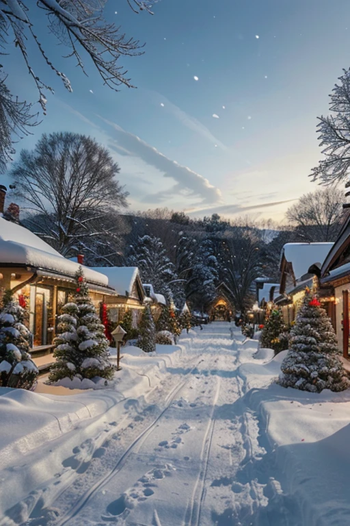 masterpiece, best_quality, christmas, christmas wonderland, winter, snow, festive, holiday, christmas landscape, merry, joyful