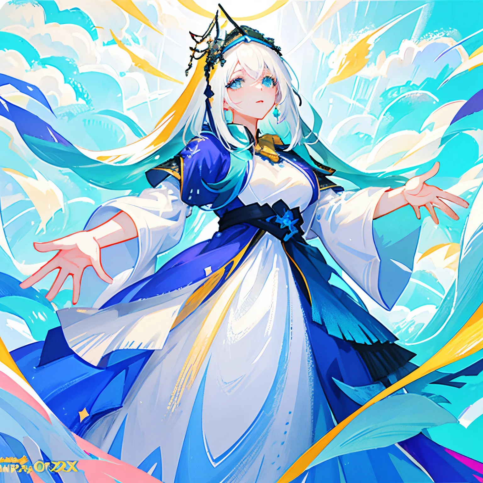anime - style image of a woman in a blue dress with white hair and a bird, pixiv contest winner, anime goddess, trending on artstation pixiv, zerochan art, digital art on pixiv, pixiv, high detailed official artwork, as a mystical valkyrie, ((a beautiful fantasy empress)), official art, from arknights, official character art
