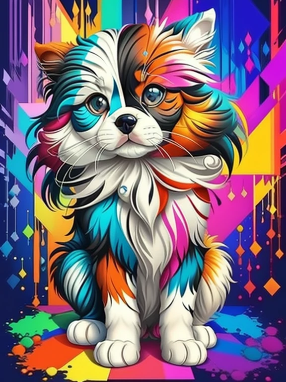 (dog Ragdoll)), Eduardo Kobra acolchoamento ,multidimensional geometric PORTRAIT wall, arte, chibi,
yang016k, lindo, colorido,
obras-primas, qualidade superior, melhor qualidade, arte oficial, beautiful and aesthetic,