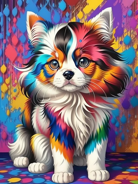 (dog Ragdoll)), Eduardo Kobra acolchoamento ,multidimensional geometric PORTRAIT wall, arte, chibi,
yang016k, lindo, colorido,
obras-primas, qualidade superior, melhor qualidade, arte oficial, beautiful and aesthetic,