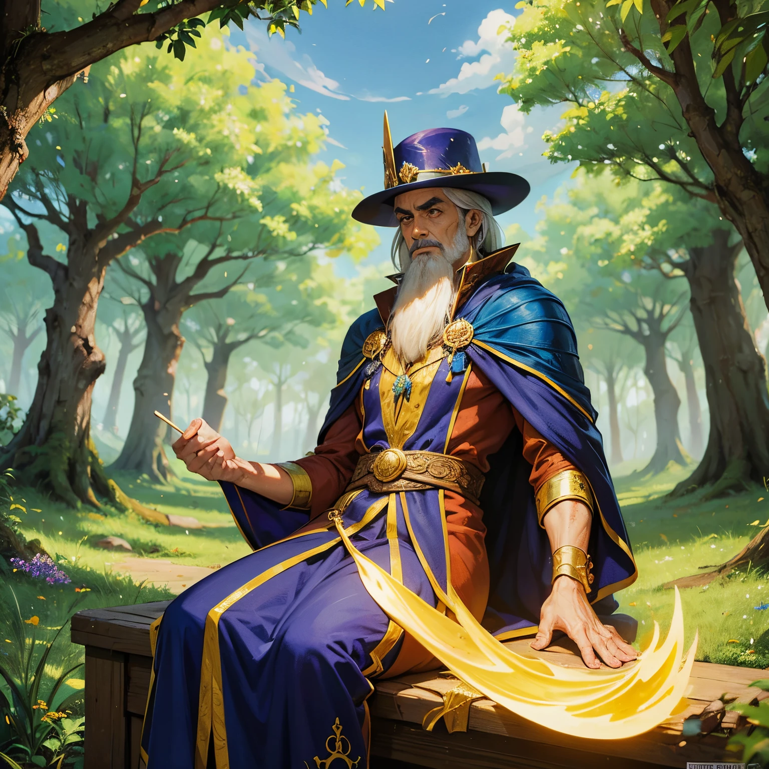 Mestre dos magos, feiticeiro, poderes magicos amarelos