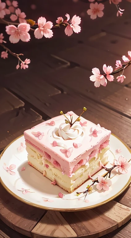 Masterpiece, hiquality, Best Quality, Pink cream cake, cherry blossom, Food Photos, lit red candles