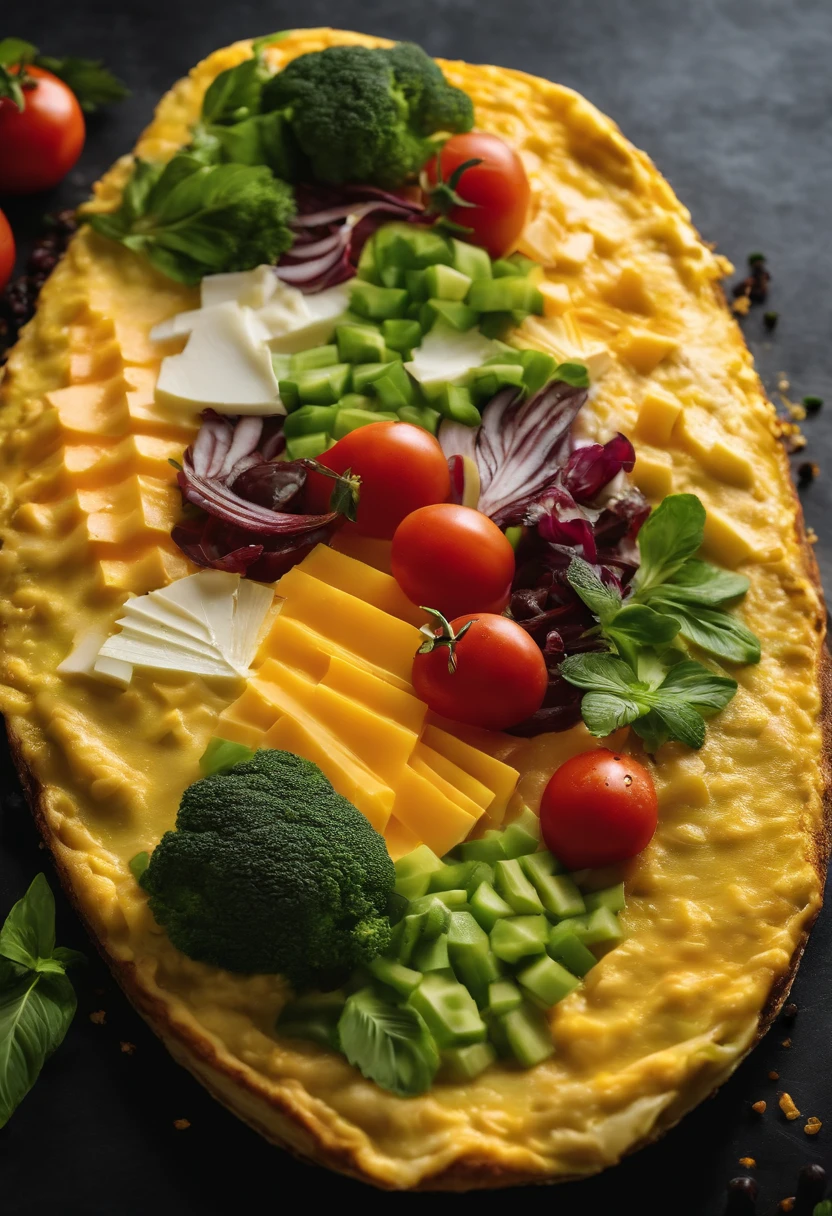 A photo of a colorful omelette with the Nvidia GPU logo made out of cheese on top,original,Jensen Huang, Male