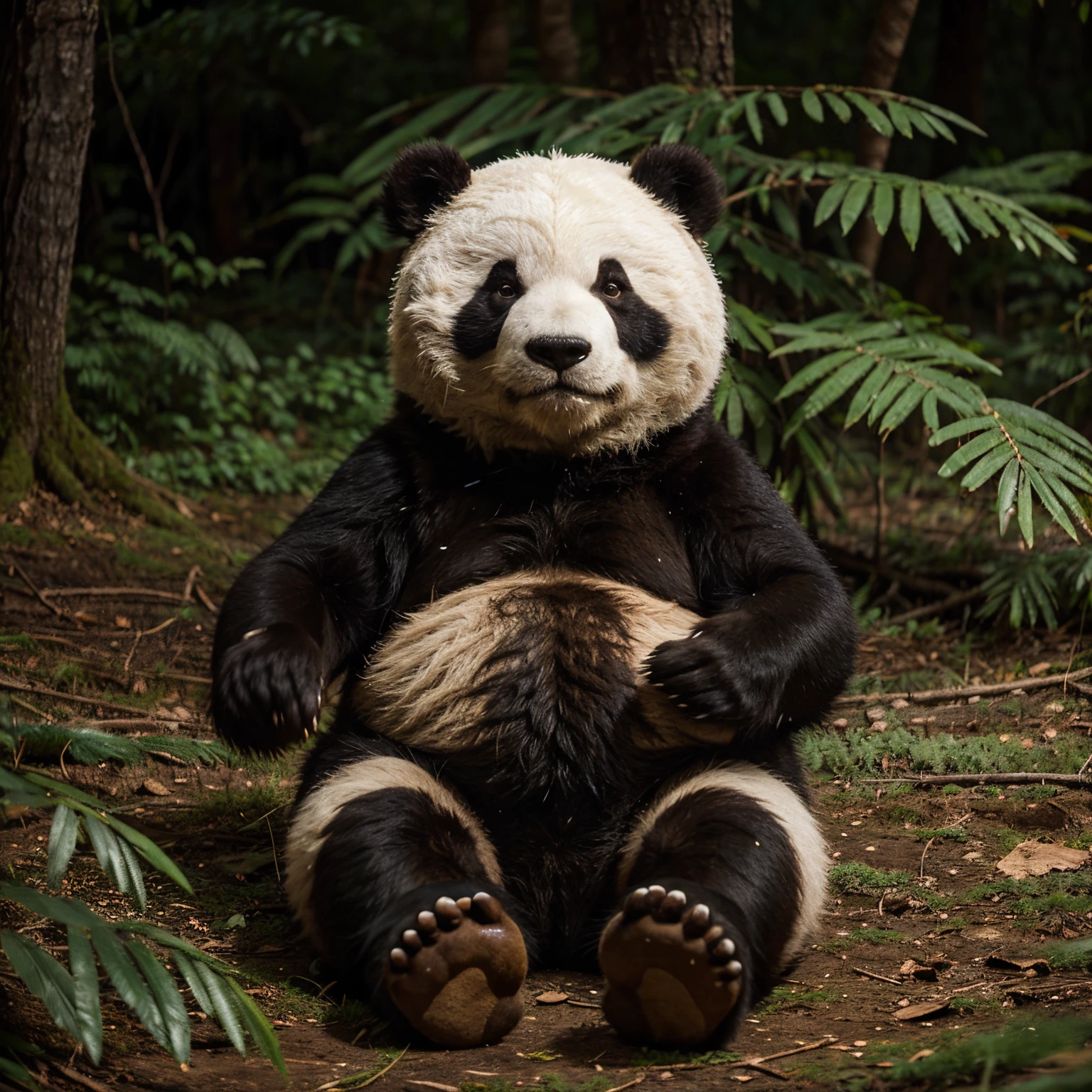 Urso panda filhote atrapalhado na floresta