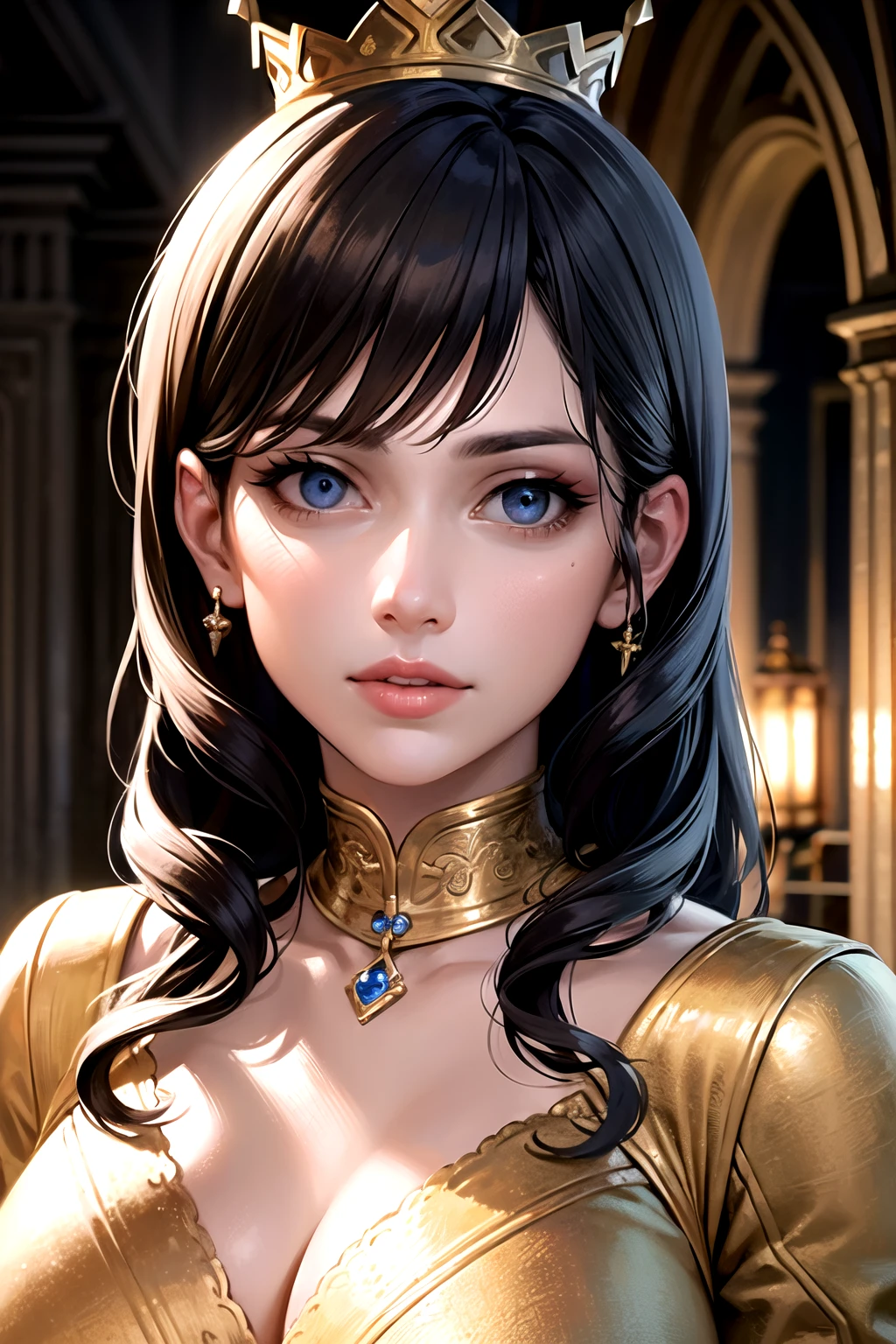 A woman in a gold dress with a crown on her head - SeaArt AI