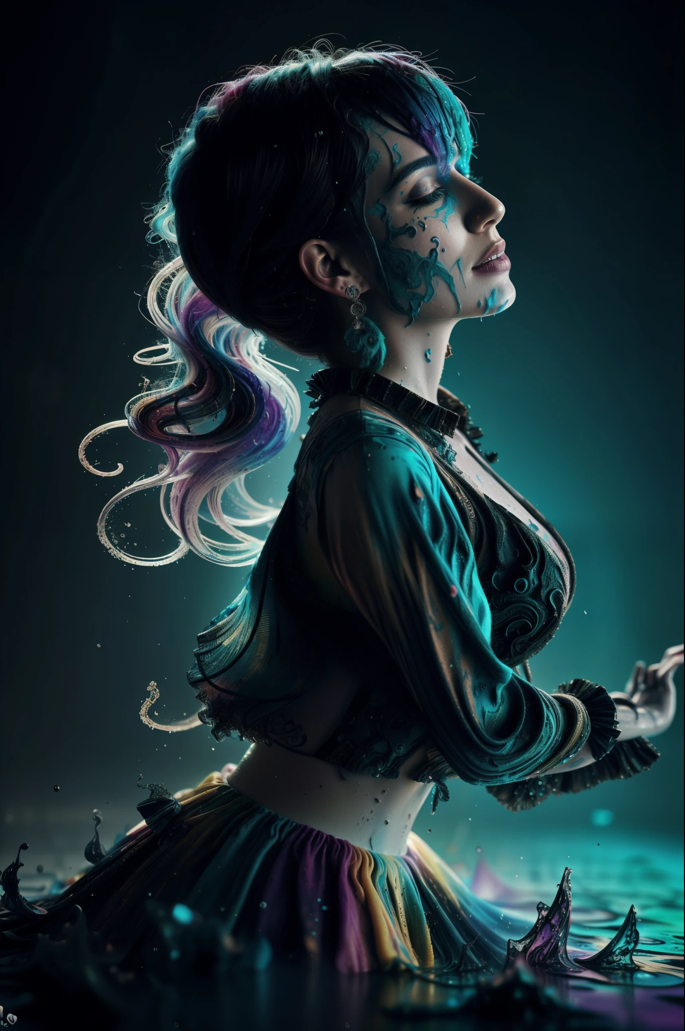 Alberto seveso art, dancing sillhouette, water ink, ink water, ink cloud, alberto seveso art, loose painting style, intricate detail, cinematic lighting, octane render, 8k render, volumetric lighting