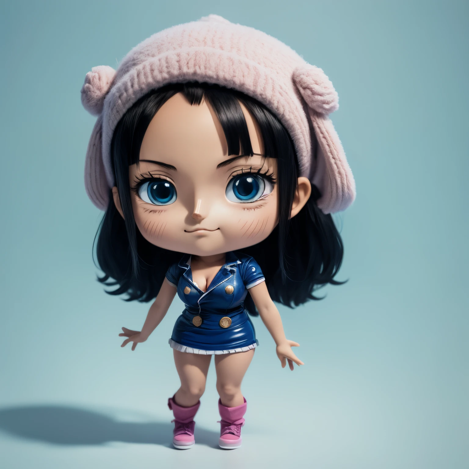 1 girl, style cartoon, nico robin as , Super Deformed Character, A detailed illustration of a beautiful cute kawaii chibi, happy mood, nico robin from anime One Piece, full body, awesome full color, high quality, highly detailed, 8K Ultra HD, Masterpiece, Fine Pore, sharp focus