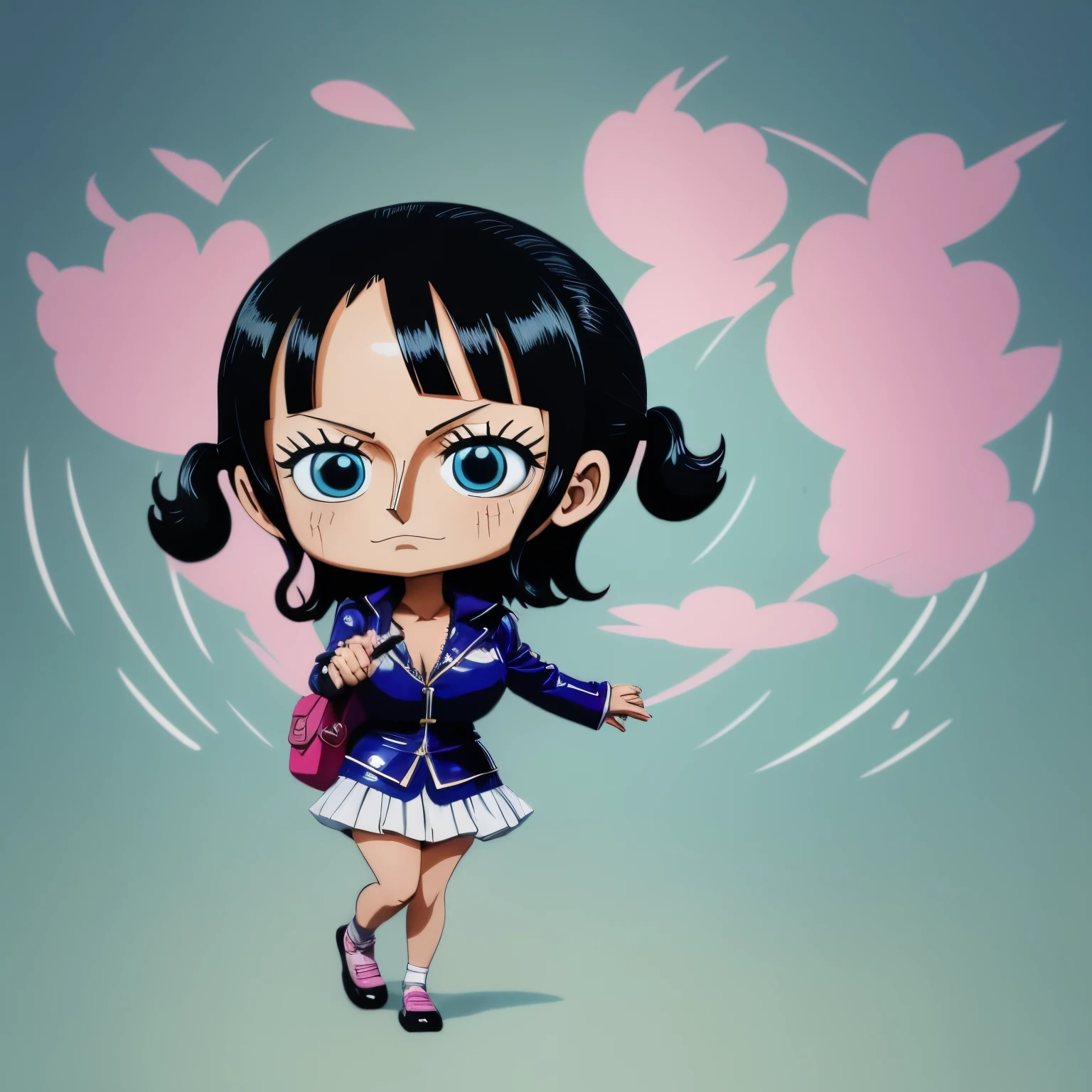 1 girl, style cartoon, nico robin as kid, Super Deformed Character, A detailed illustration of a beautiful cute kawaii chibi, happy mood, nico robin from anime One Piece, full body, awesome full color, high quality, highly detailed, 8K Ultra HD, Masterpiece, Fine Pore, sharp focus