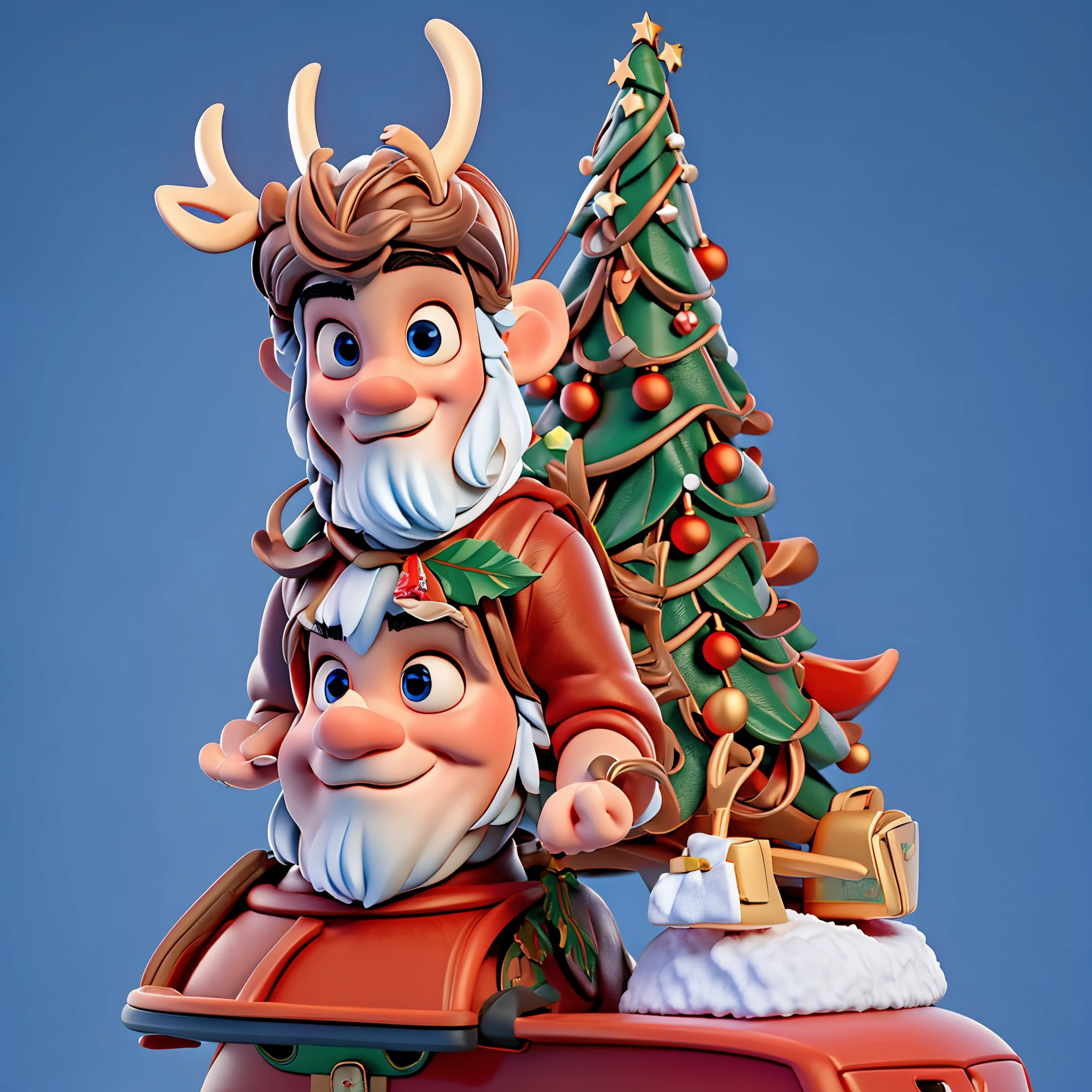 ((Best quality at best)), ((tmasterpiece)), (Detailed pubic hair), Perfect face side 45 degree view of an anthropomorphic strong Christmas reindeer courier riding a snowmobile and surfing on the snow carrying Christmas gifts